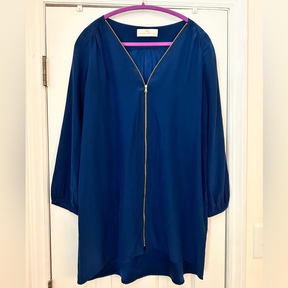 Amanda Uprichard | Royal Blue Long Sleeve Gold Zipper Mini Dress